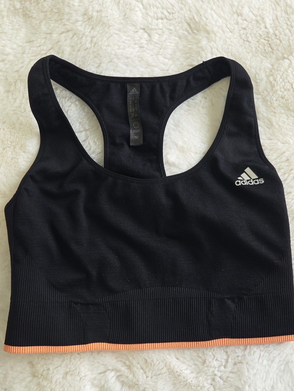 Adidas Women's Black Racerback Sports Bra with Orange Trim